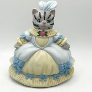 Kitty Cucumber 1990, Porcelain Cinderella Cat In Blue Gown 4” Collectible Bell